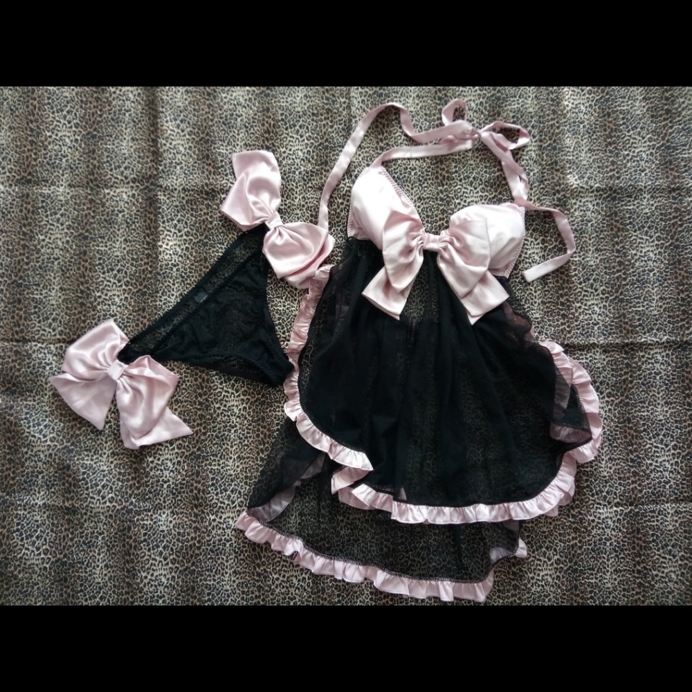 Dreamy Blush Pink and Black Chemise & Panties Set